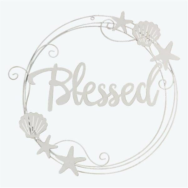 Youngs Metal White Washed Round Blessed Wall Hanging Accent 61683